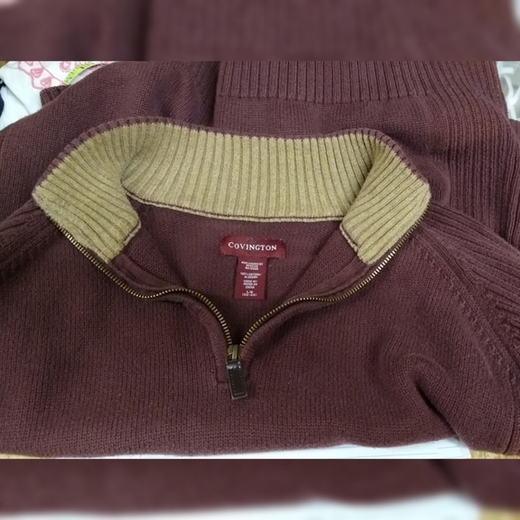 Covington men's cotton burgundy 1/4 zip sweater - Picture 2 of 4